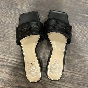 leather braided mule heels